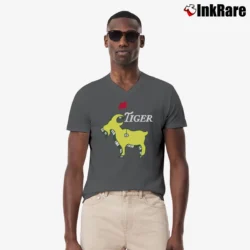 Men’s Green Tiger Masters Champion GOAT V-Neck Tee in charcoal | Sharp, Breathable, Everyday Staple