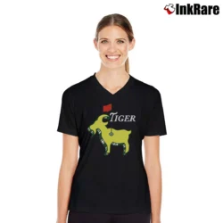 Women’s Green Tiger The Masters Champion GOAT Classic V-Neck Tee in black | Chic Neckline, Soft Texture