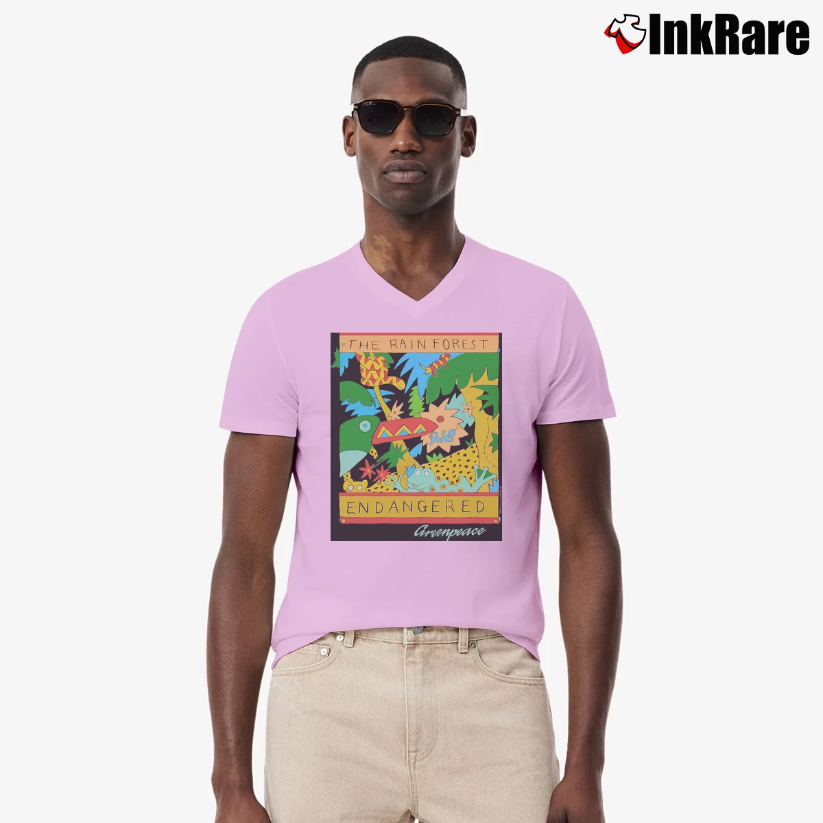 Men’s Greenpeace V-Neck Tee in light pink | Sharp, Breathable, Everyday Staple