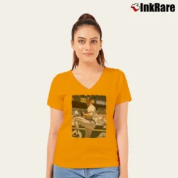 Women’s greg maddux atlanta braves mlb legend baseball fan V-Neck Tee in orange | Chic Neckline, Soft Texture