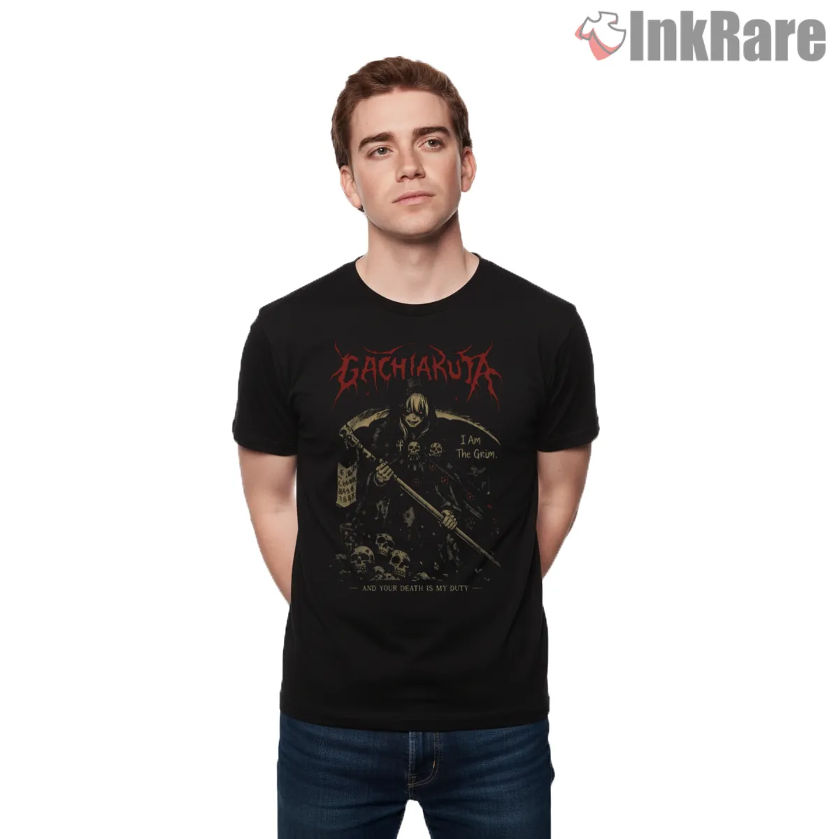 Grim Executioner Dark Oath Skeleton Anime Shirt on black short sleeve shirt for men graphic tee