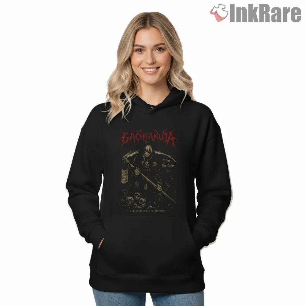 Grim Executioner Dark Oath Skeleton Anime Shirt on black hoodie for women graphic tee