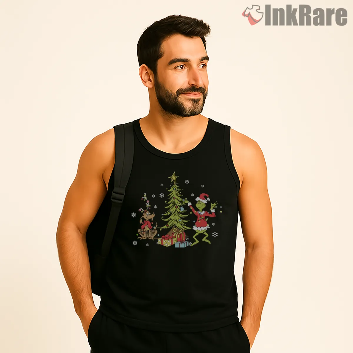 Grinch And Max Decorating Christmas Tree Tank Top Black Grinch And Max Decorating Christmas Tree Shirt on black tank top for men graphic tee