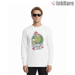 Grinch Beer Holiday Drinking Shirt on white long sleeve shirt for men graphic tee
