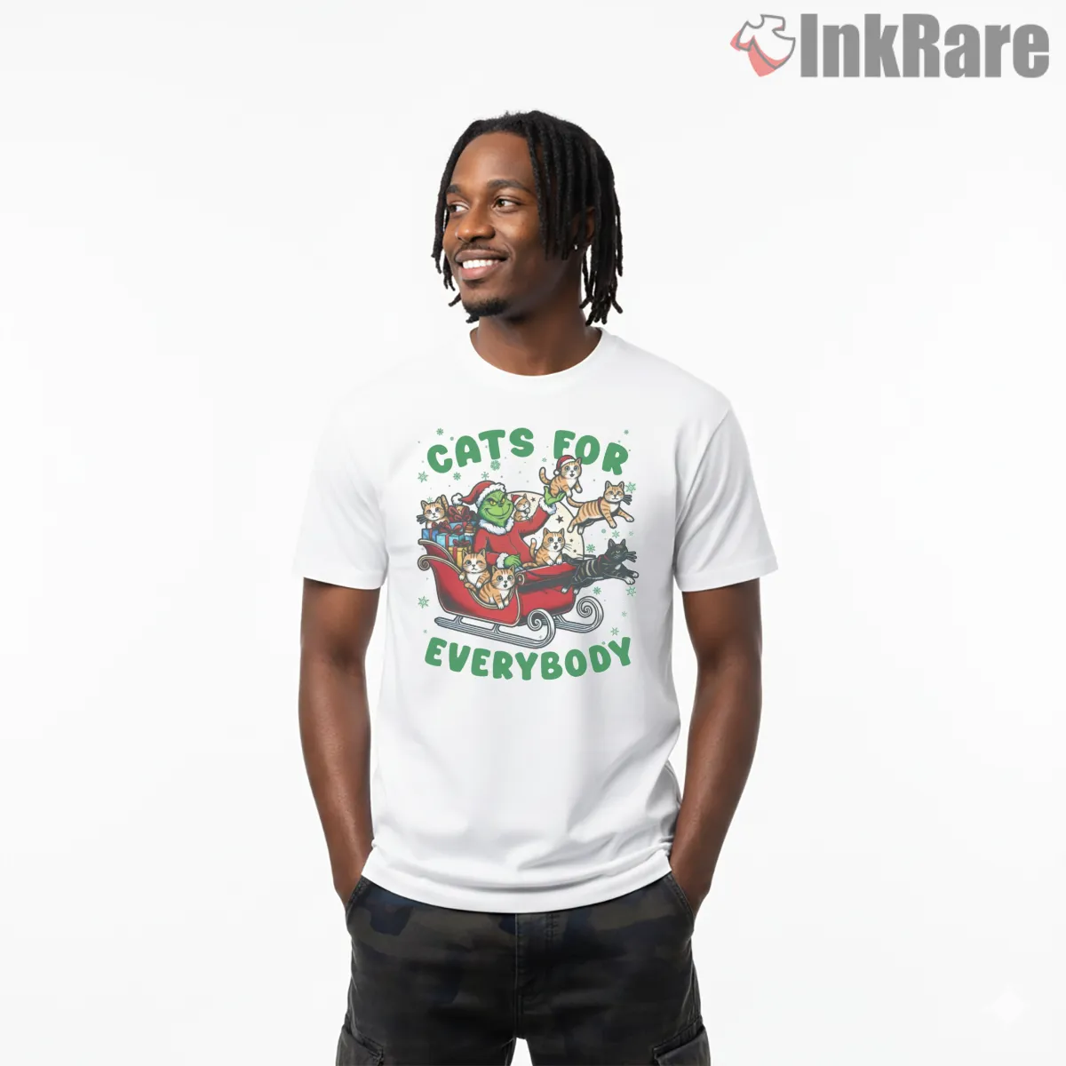 Grinch Cats For Everybody Christmas Sleigh Shirt on white short sleeve shirt for men graphic tee