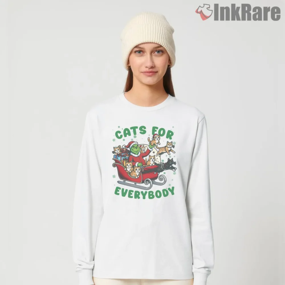 Grinch Cats For Everybody Christmas Sleigh Shirt on white long sleeve shirt for women graphic tee