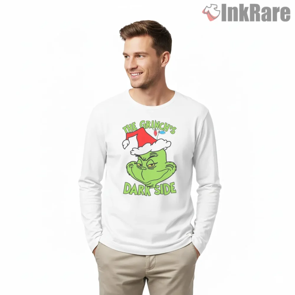 Grinch Dark Naughty Side Christmas Humor Shirt on white long sleeve shirt for men graphic tee