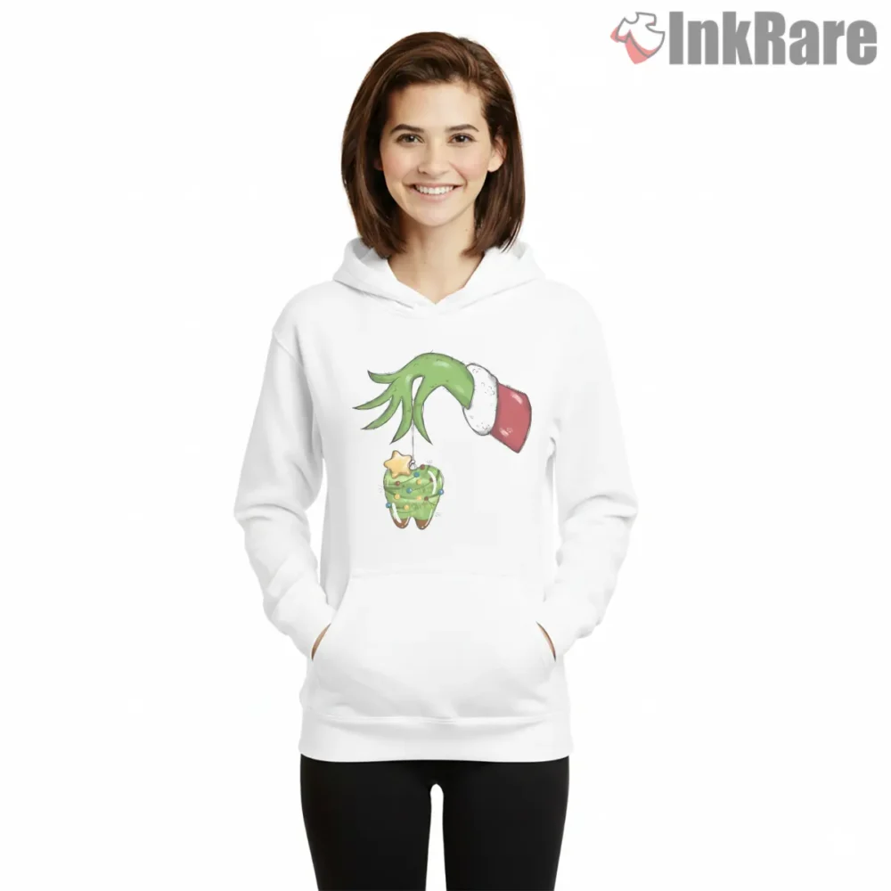 Grinch Dental Tooth Christmas Light Shirt on white hoodie for women graphic tee