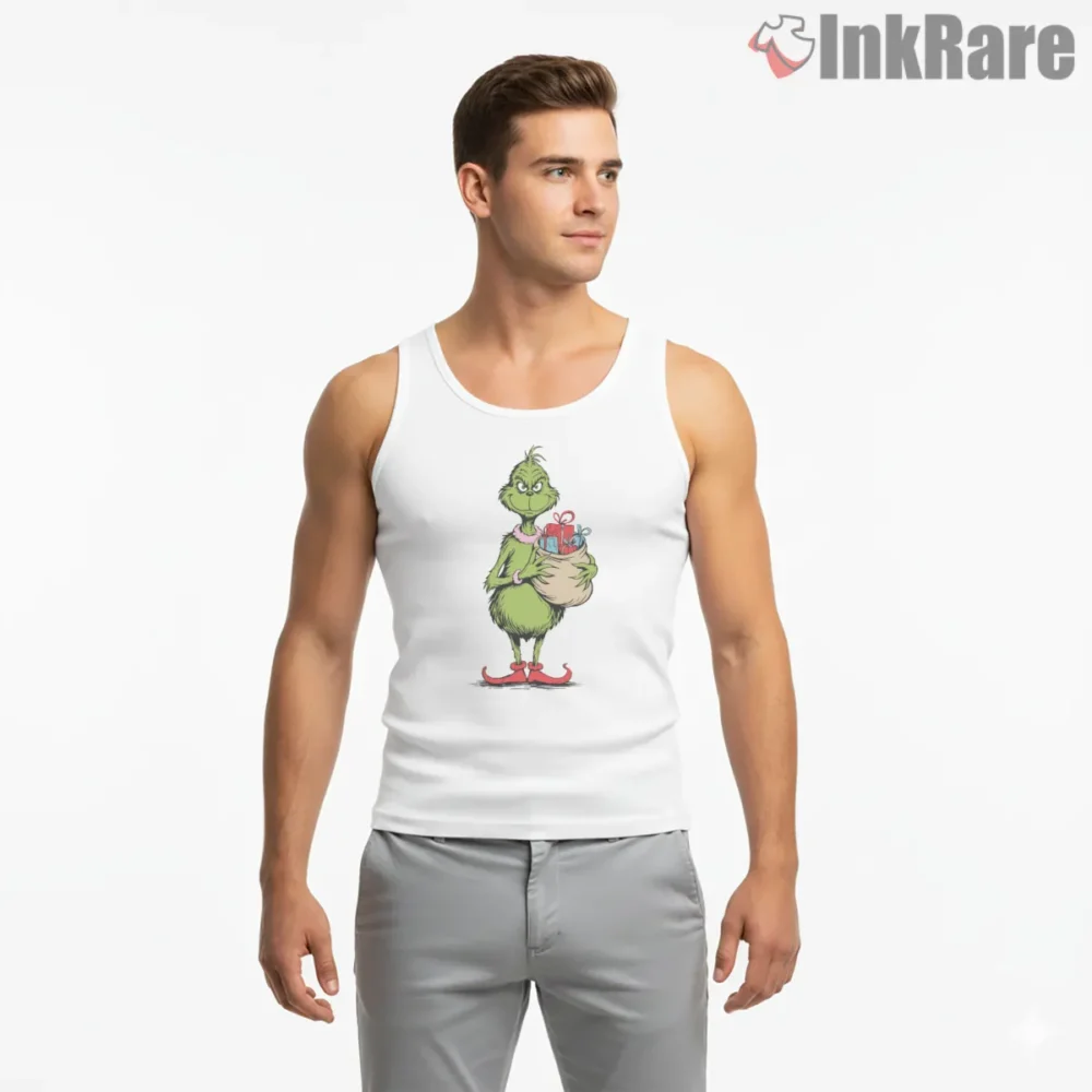 Grinch Giving You Gifts Merry Christmas Friends Shirt on white tank top for men graphic tee