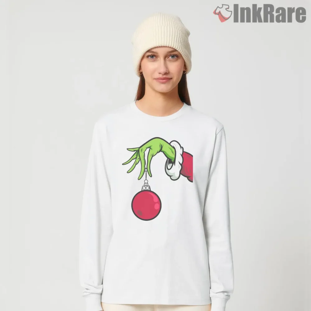 Grinch Hand Classic Ornament Grinchmas Shirt on white long sleeve shirt for women graphic tee