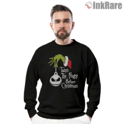 Grinch Hand Night Before Christmas Crossover Shirt on graphic shirt for men graphic tee
