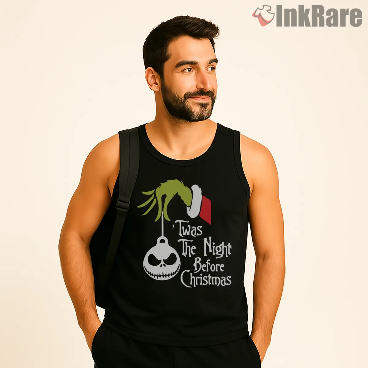 Grinch Hand Night Before Christmas Crossover Tank Top Black Grinch Hand Night Before Christmas Crossover Shirt on black tank top for men graphic tee