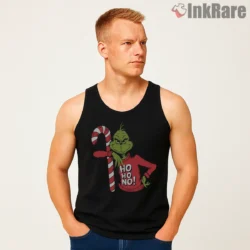 Grinch Ho Ho No Candy Cane Shirt on black tank top for men graphic tee