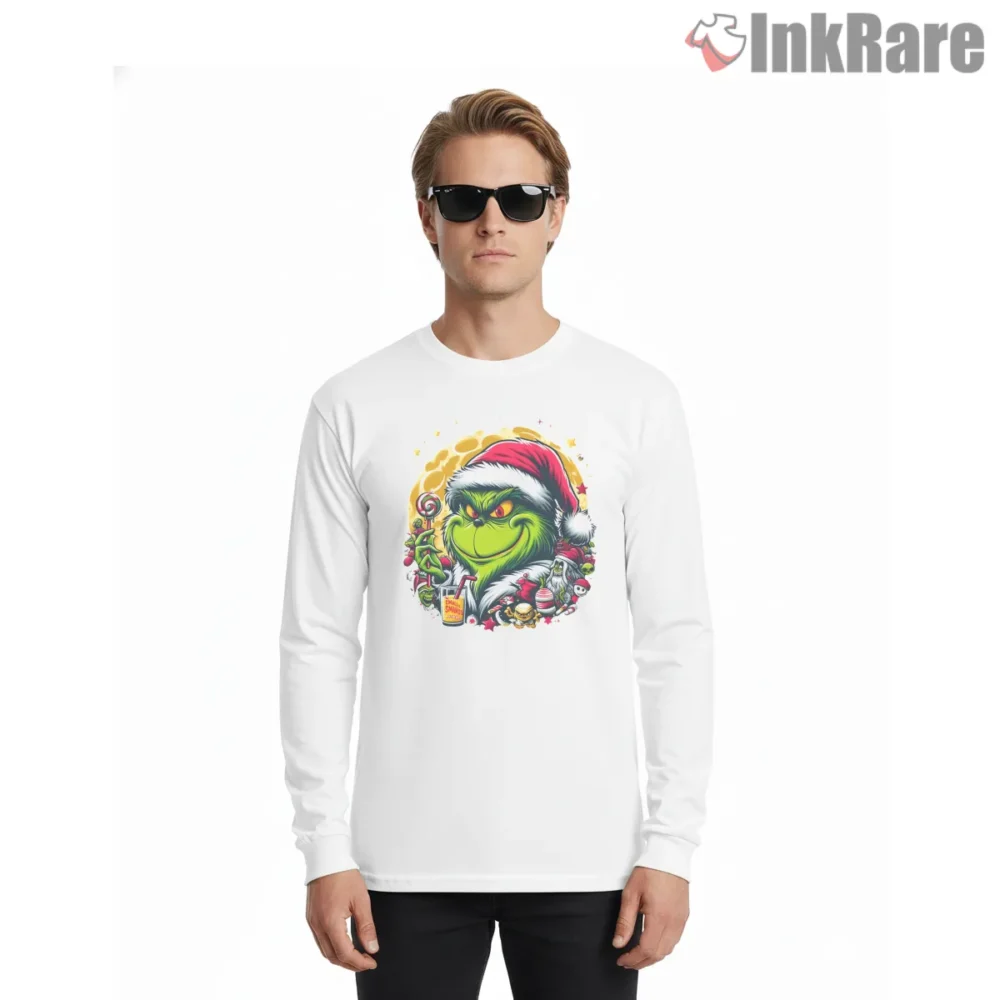 Grinch Ice Cream Holiday Treat Shirt on white long sleeve shirt for men graphic tee