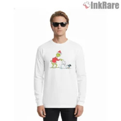 Grinch Knocking Down Snowman Funny Christmas Shirt on white long sleeve shirt for men graphic tee