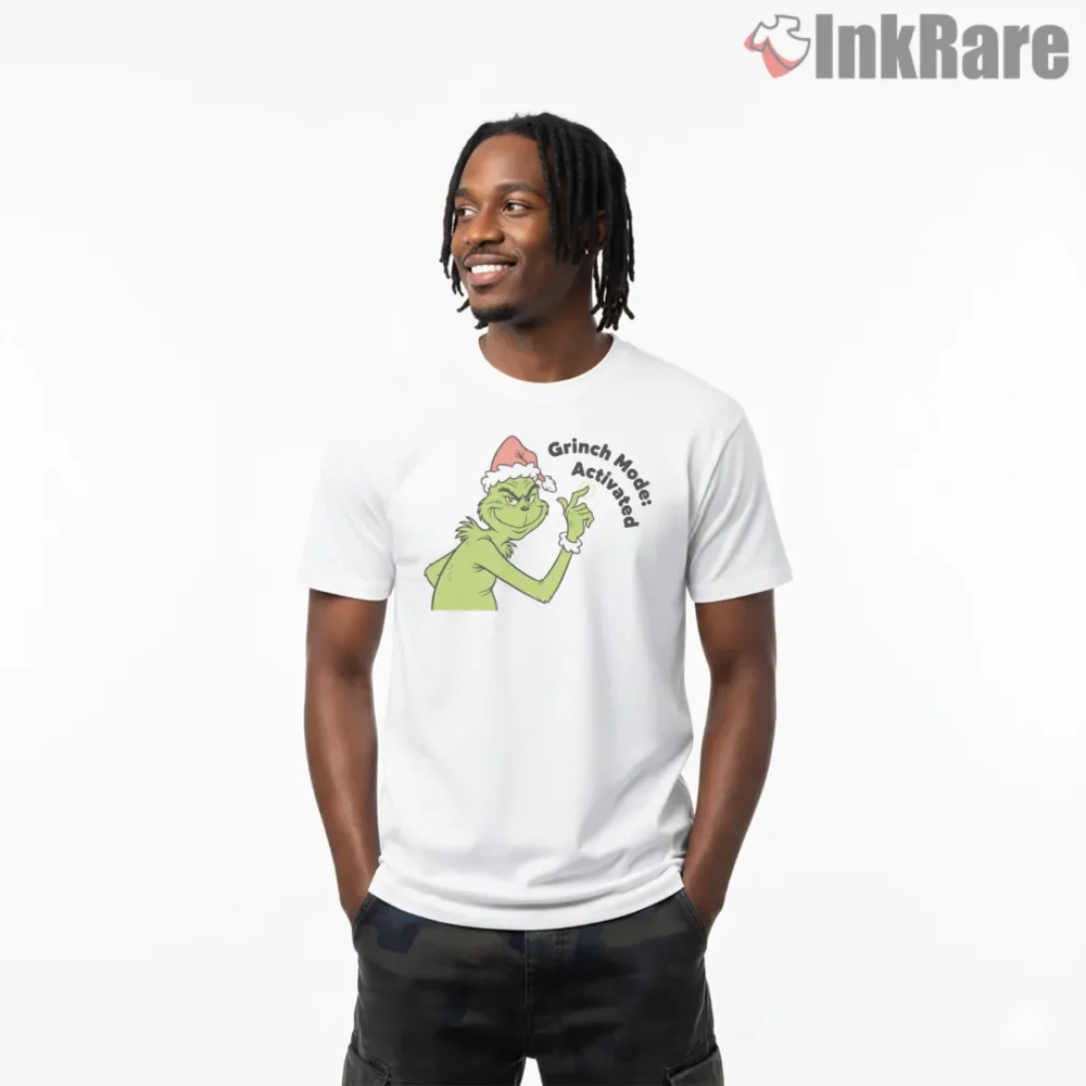 Grinch Mode Activated Funny Holiday Shirt on white short sleeve shirt for men graphic tee
