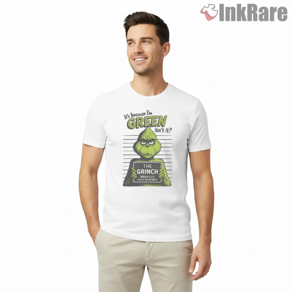 Grinch Mugshot Whoville Police Christmas Shirt on white short sleeve shirt for men graphic tee