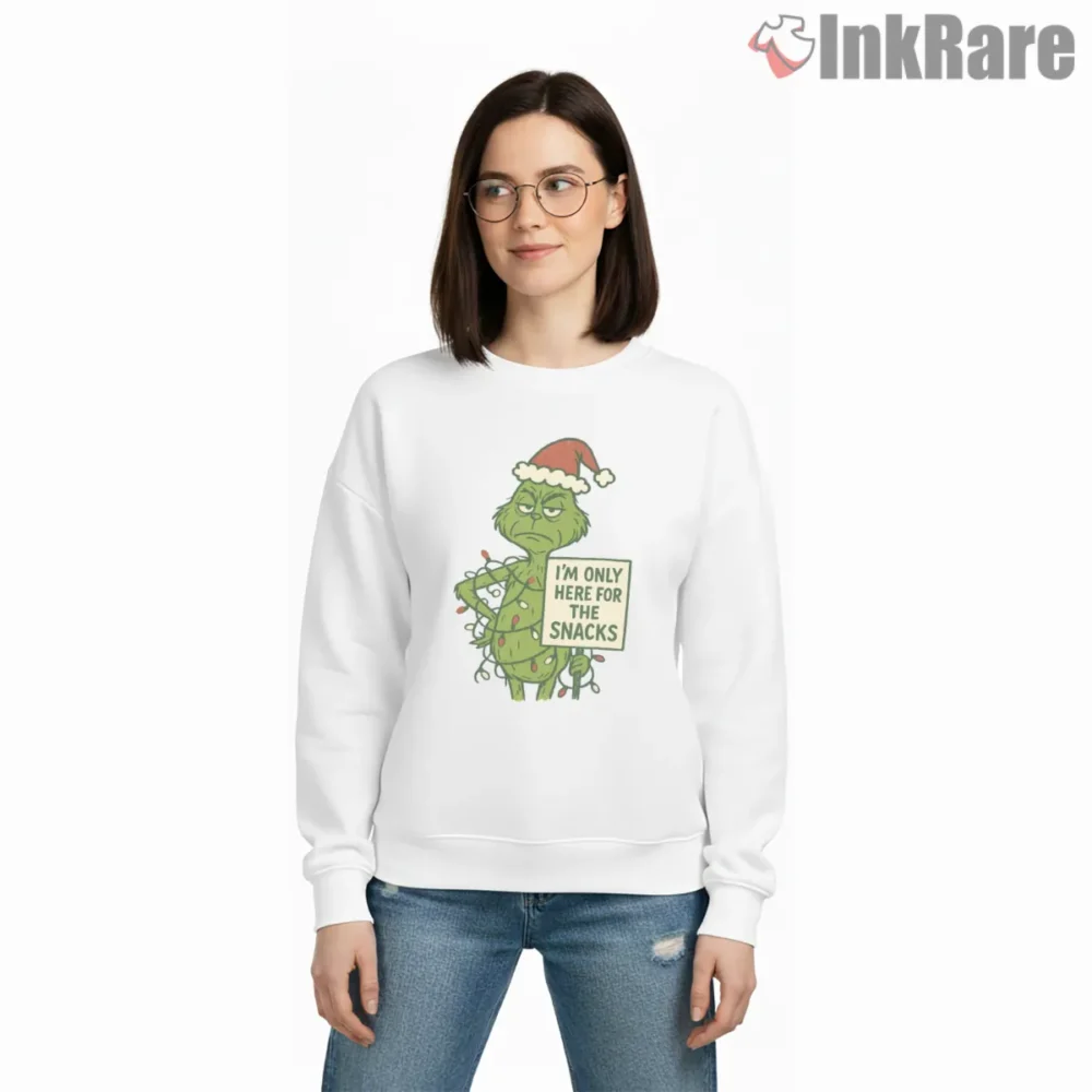 Grinch Only Here For The Snacks Shirt on graphic shirt for women graphic tee