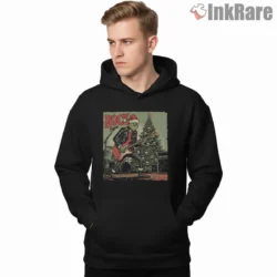 Grinch Rockstar Electric Guitar Christmas Shirt on black hoodie for men graphic tee