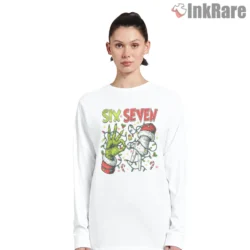 Grinch Six Seven Meme Christmas Shirt on white long sleeve shirt for women graphic tee