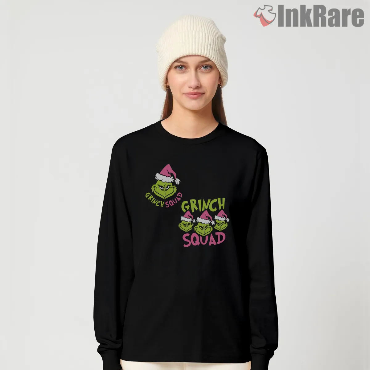 Grinch Squad Matching Holiday Friends Shirt on black long sleeve shirt for women graphic tee