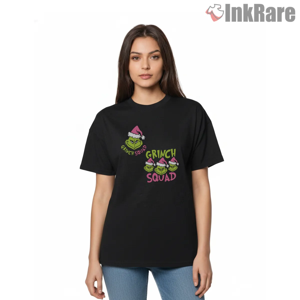 Grinch Squad Matching Holiday Friends Short Sleeve Black Grinch Squad Matching Holiday Friends Shirt on black short sleeve shirt for women graphic tee