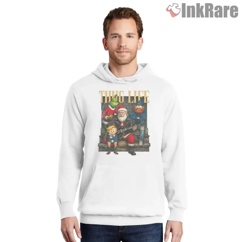 Grinch Thug Life Christmas Attitude Shirt on white hoodie for men graphic tee