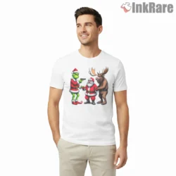 Grinch Versus Santa Christmas Showdown Shirt on white short sleeve shirt for men graphic tee