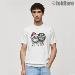 Grinch Watching You Creepy Santa Face Shirt on white short sleeve shirt for men graphic tee