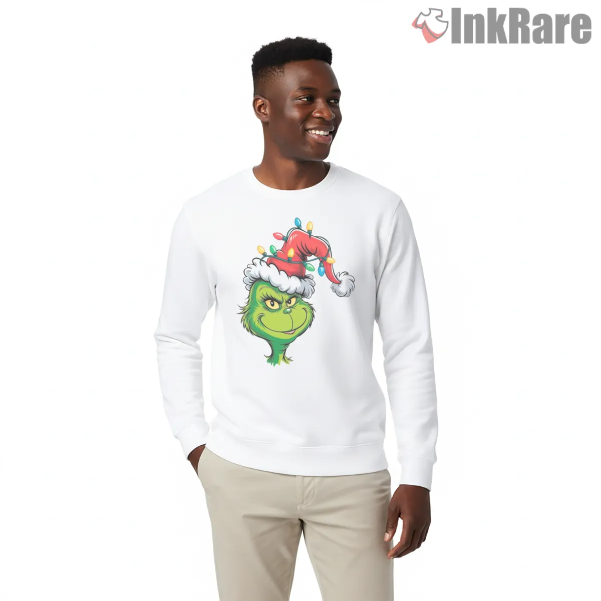Grinch With Christmas Lights Santa Hat Shirt Grinch With Christmas Lights Santa Hat Shirt on graphic shirt for men graphic tee