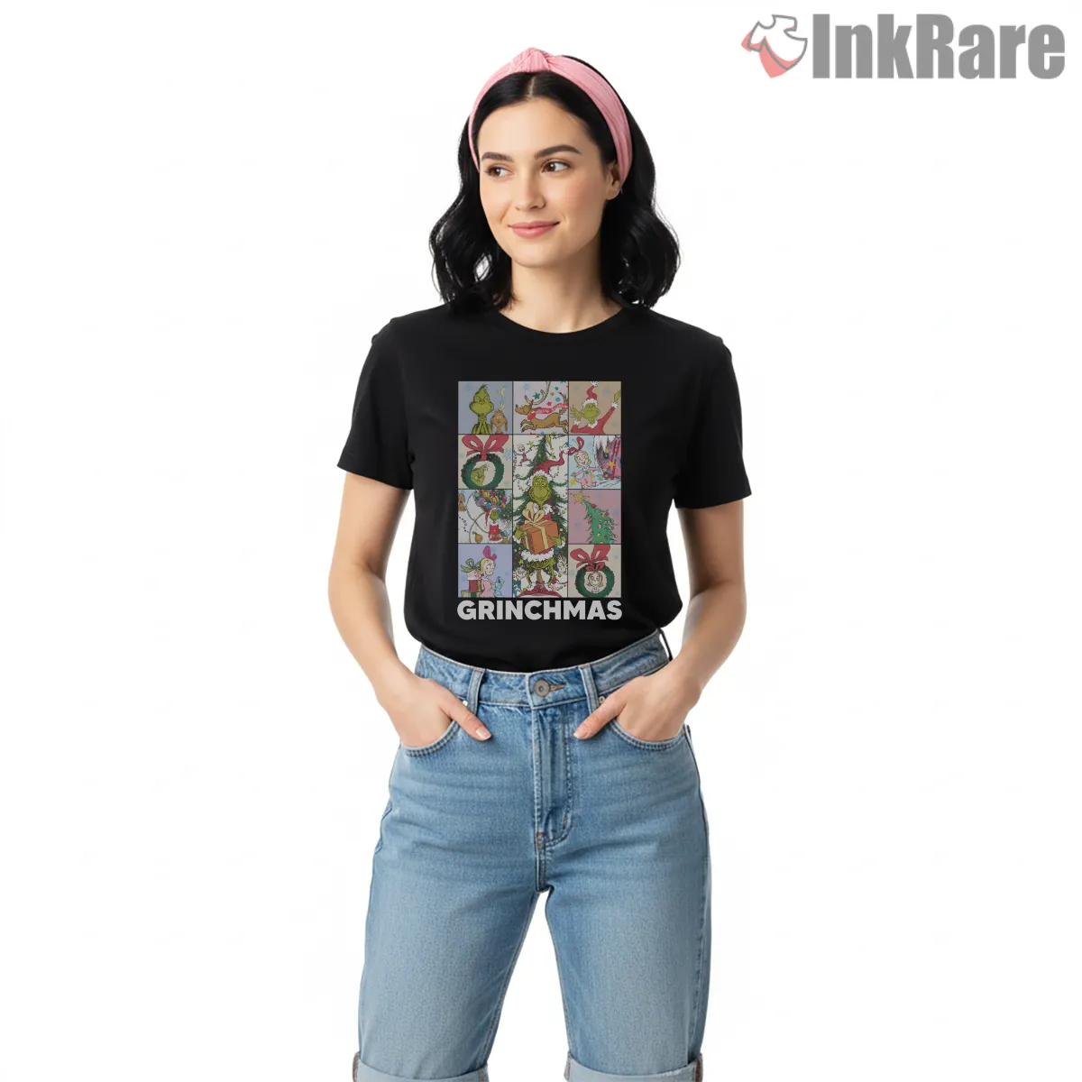 Grinchmas Holiday Collage Retro Christmas Short Sleeve Black Grinchmas Holiday Collage Retro Christmas Shirt on black short sleeve shirt for women graphic tee
