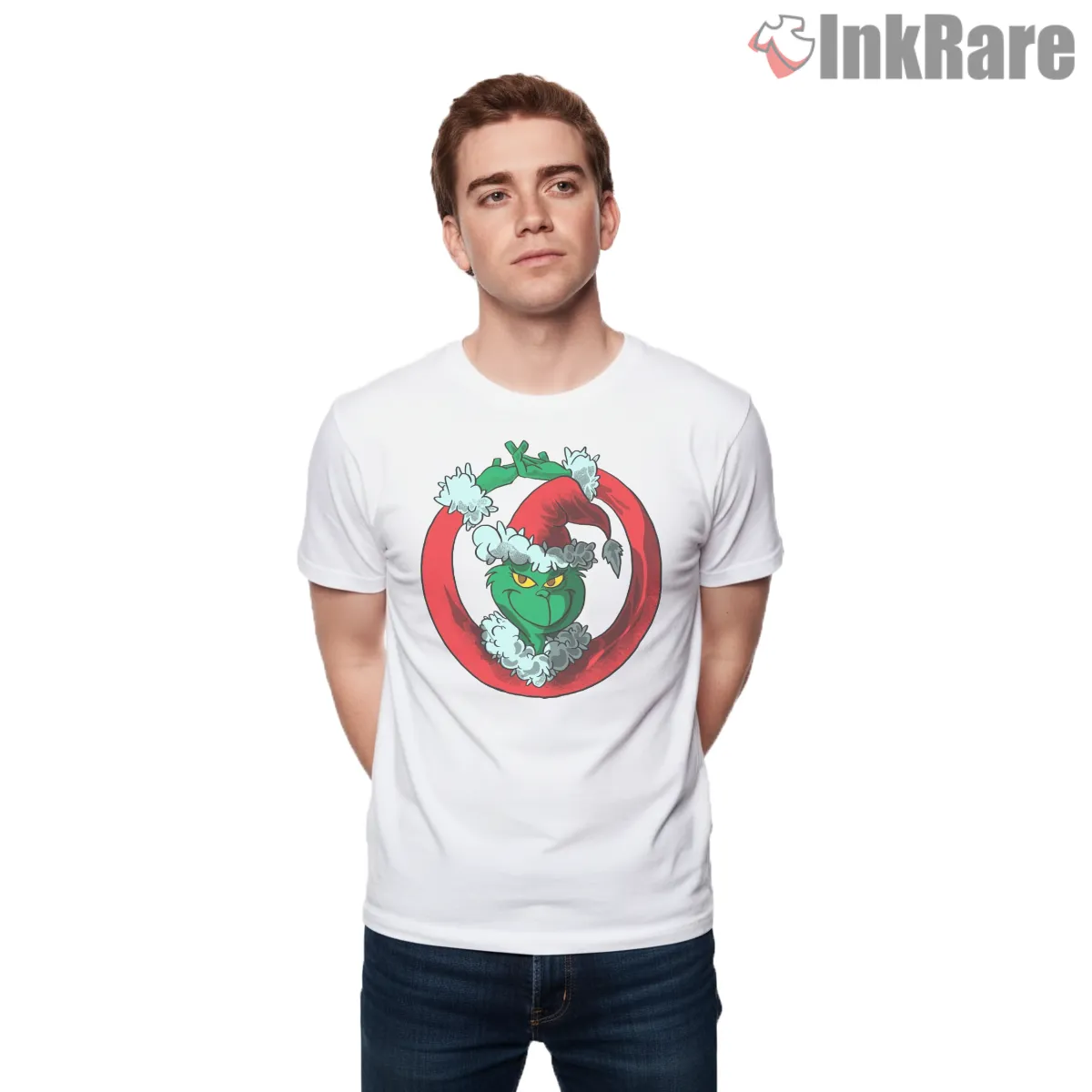 Grinchmas Red Ring Christmas Ornament Shirt on white short sleeve shirt for men graphic tee