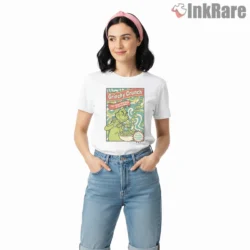 Grinchy Crunch Retro Cereal Box Parody Shirt on white short sleeve shirt for women graphic tee