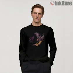 Gritty Purple Brushstroke Batman Portrait Shirt on black long sleeve shirt for men graphic tee
