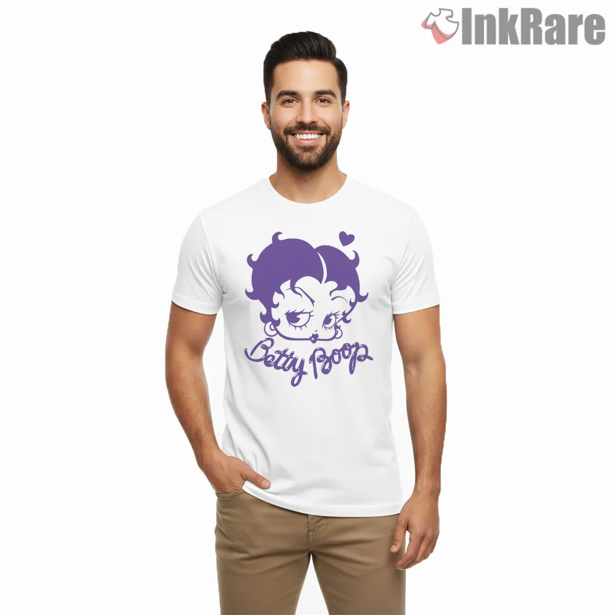 Groovy Betty Boop Script Logo Retro Shirt on white short sleeve shirt for men graphic tee