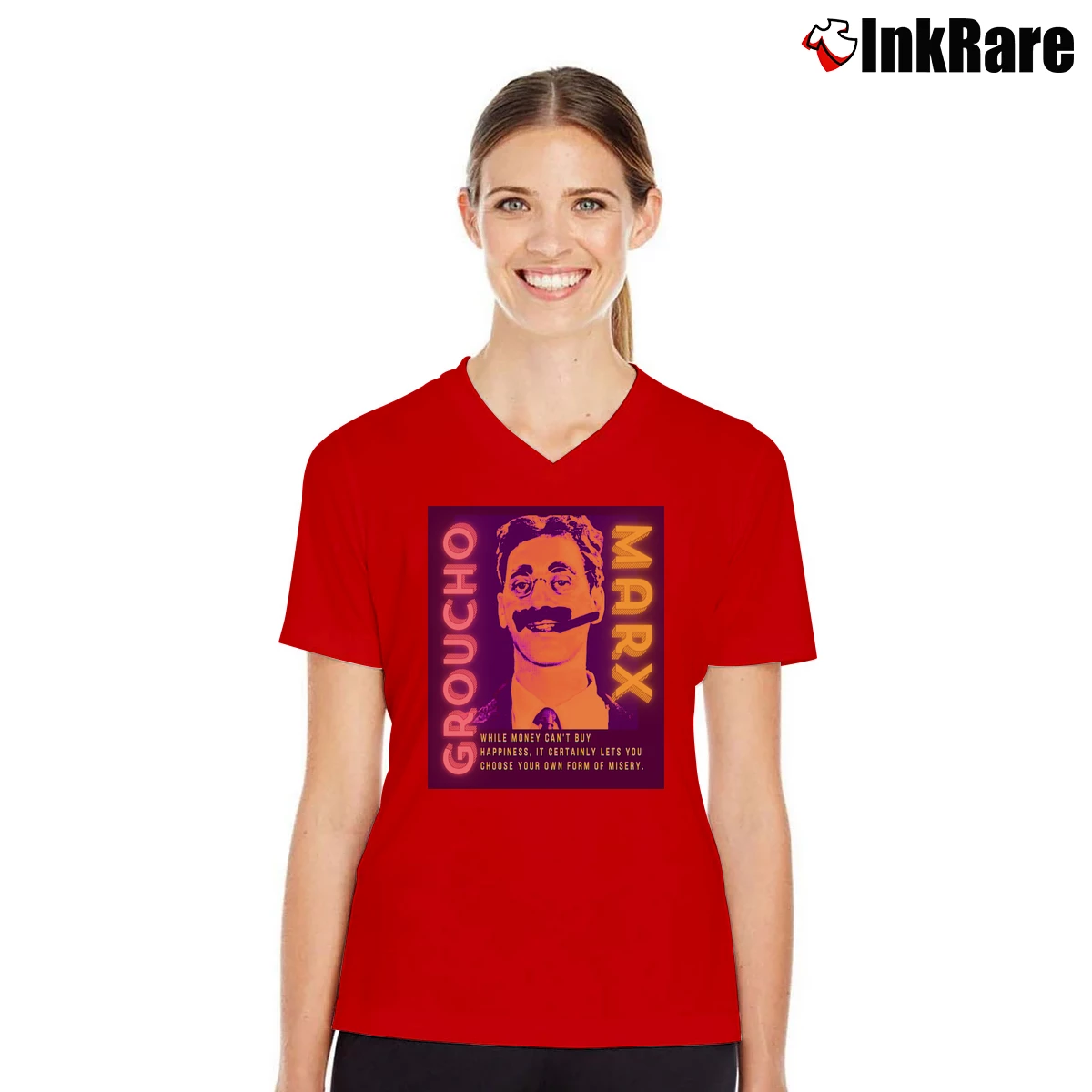 Women’s Groucho Marx Quote V-Neck Tee in red | Chic Neckline, Soft Texture