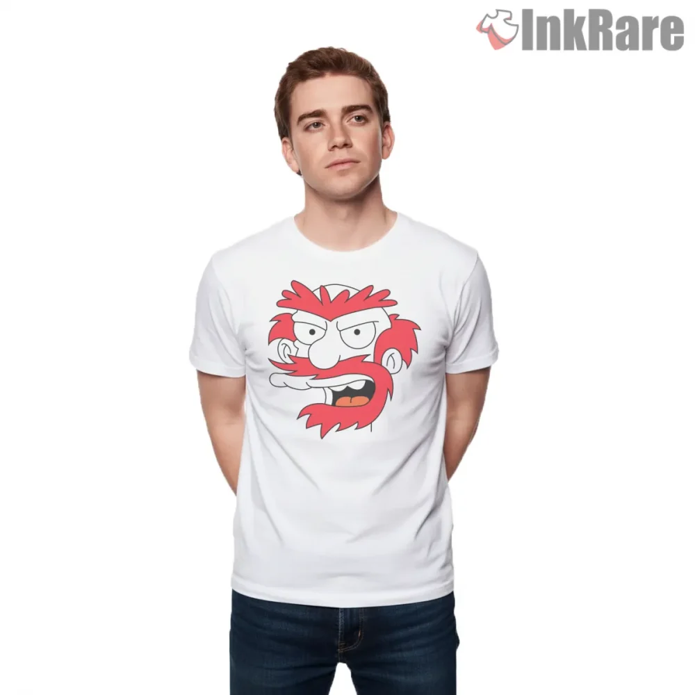 Groundskeeper Willie Fierce Cartoon Portrait Shirt on white short sleeve shirt for men graphic tee