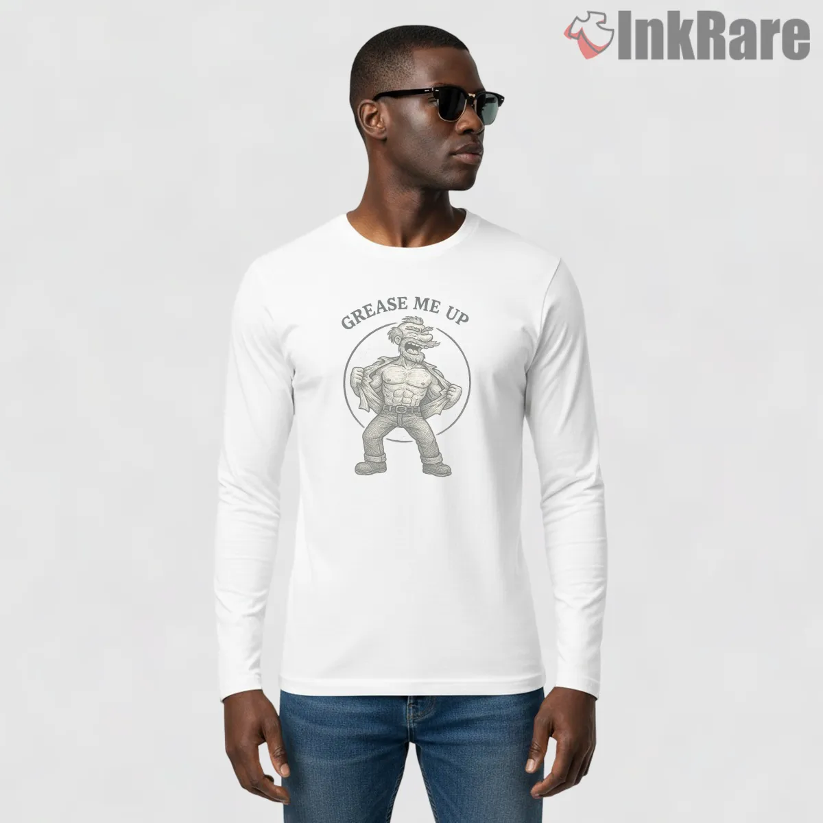 Groundskeeper Willie Grease Me Up Muscular Comedy Shirt on white long sleeve shirt for men graphic tee
