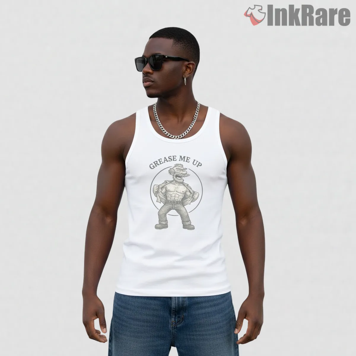 Groundskeeper Willie Grease Me Up Muscular Comedy Tank Top White Groundskeeper Willie Grease Me Up Muscular Comedy Shirt on white tank top for men graphic tee