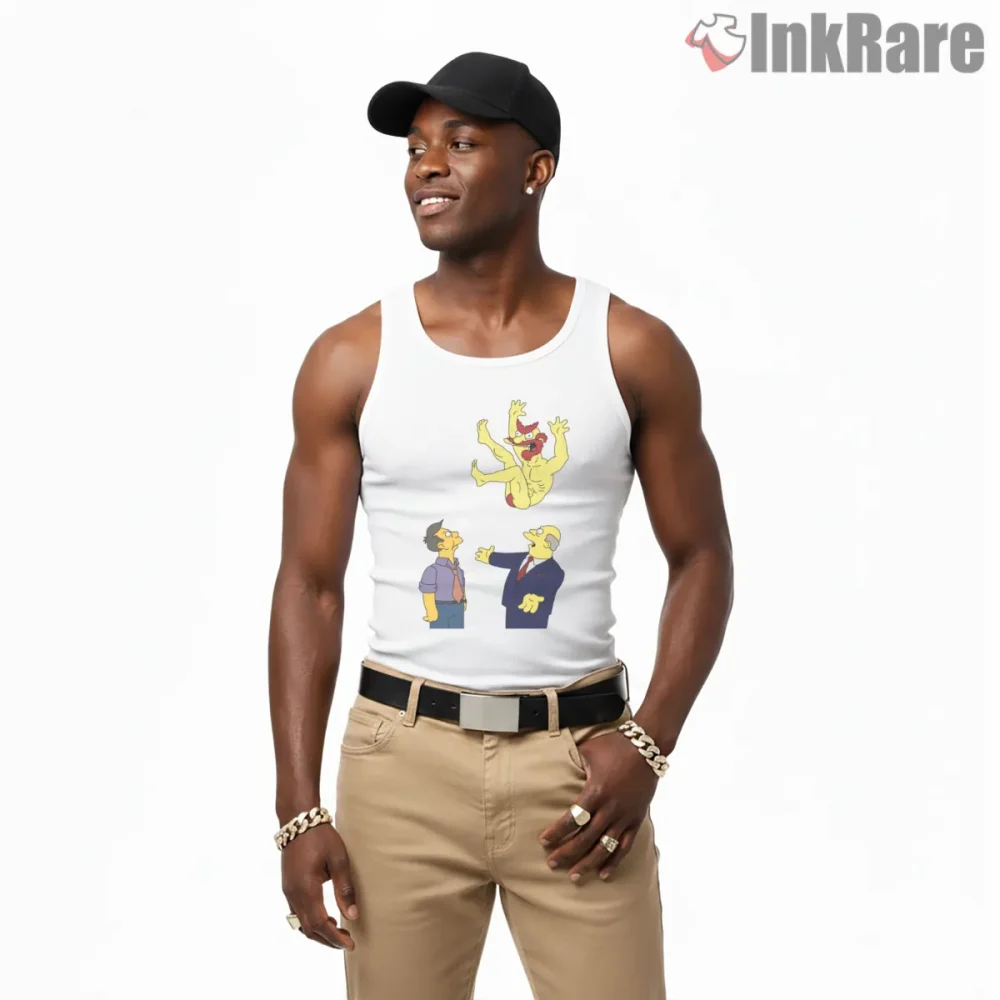 Groundskeeper Willie Make Way Chaos Cartoon Scene Shirt on white tank top for men graphic tee