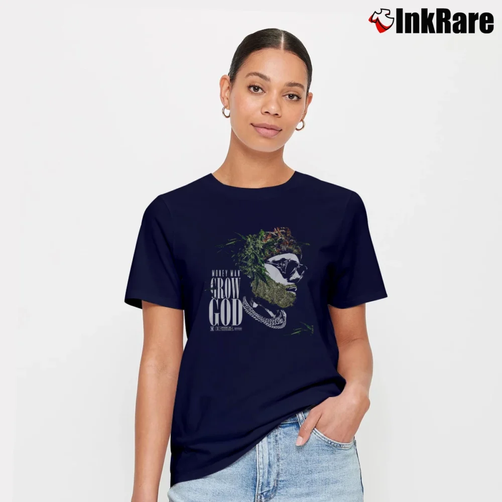 Women’s Grow God Money Man Mixtape Cover Graphic Signature T-Shirt in navy | Soft, Flattering Fit