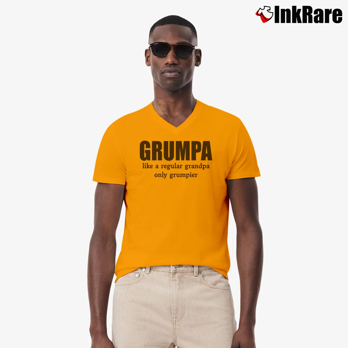 Men’s Grumpa Like A Regular Grandpa Only Grumpier V-Neck Tee in orange | Sharp, Breathable, Everyday Staple