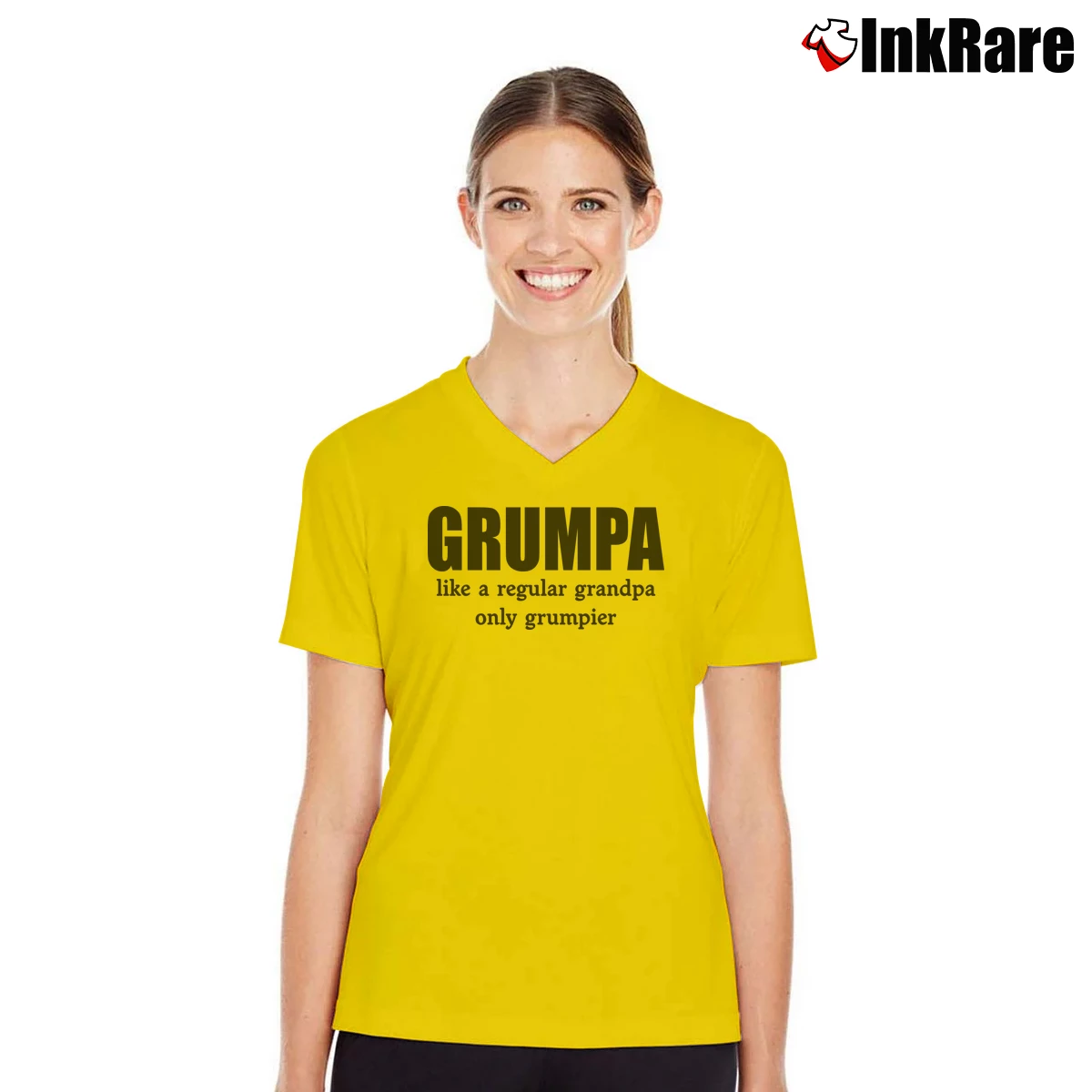 Women’s Grumpa Like A Regular Grandpa Only Grumpier V-Neck Tee in yellow | Chic Neckline, Soft Texture