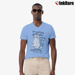 Men’s Grumpy Cat Grr Grr Grr Soft Kitty V-Neck Tee in light blue | Sharp, Breathable, Everyday Staple