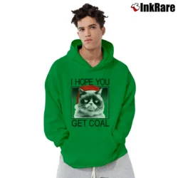 Men’s Grumpy Cat Hopes You Get Coal Santa Hat Holiday Pullover Hoodie in irish green | Cozy, Durable, Modern Fit