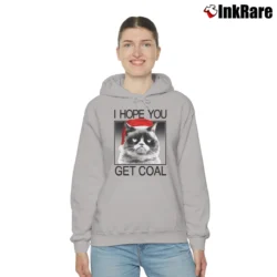 Women’s Grumpy Cat Hopes You Get Coal Santa Hat Holiday Cozy Hoodie in sport grey | Warm, Structured, Stylish