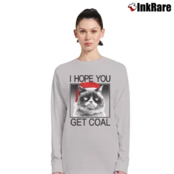 Women’s Grumpy Cat Hopes You Get Coal Santa Hat Holiday Long-Sleeve Top in sport grey | Sleek, Versatile, All-Season