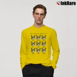 Men’s Grumpy Cat Men's Many Faces Classic Long-Sleeve Shirt in yellow | Sleek, Lightweight, Year-Round Wear