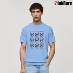 Men’s Grumpy Cat Men's Many Faces Classic Classic T-Shirt in light blue | Soft, Breathable Everyday Wear
