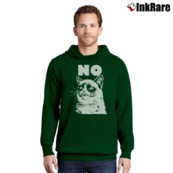 Men’s Grumpy Cat No Funny Meme Pullover Hoodie in forest green | Cozy, Durable, Modern Fit